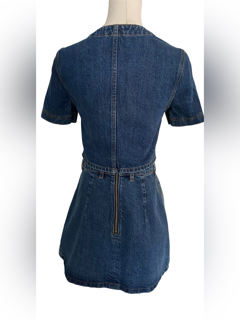 Self-Portrait Dark Blue Denim Short Sleeve Two-Piece Dress Set - Picture 8 of 13